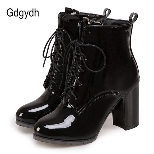 ALTAY Black Patent Leather Big Size Boots