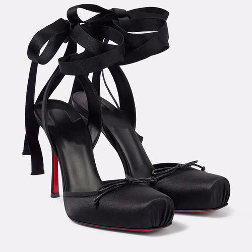 ALTAY Satin Bow Square-Toe Heels