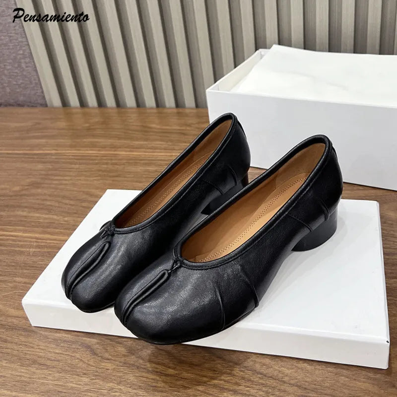 ALTAY Microfiber Leather Split Toe Heels