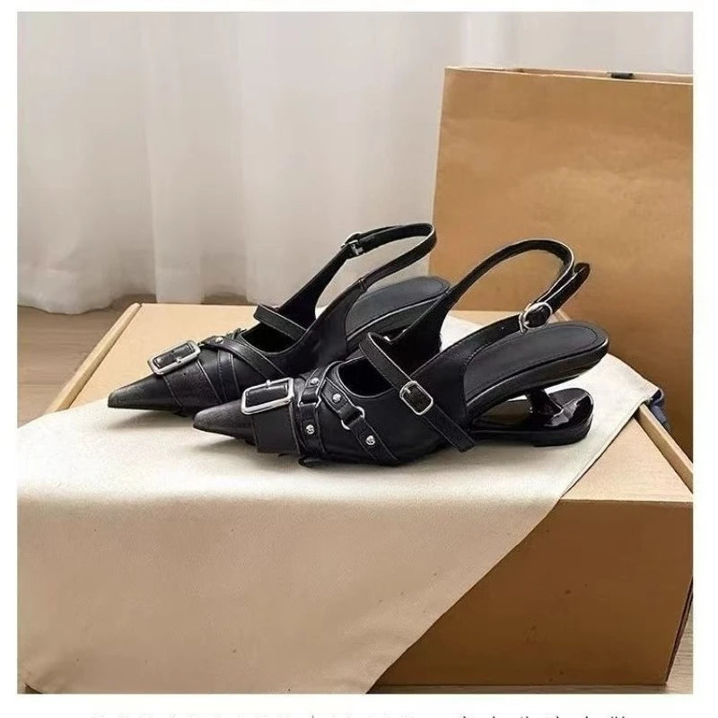 ALTAY Pointed Toe Buckle Heels