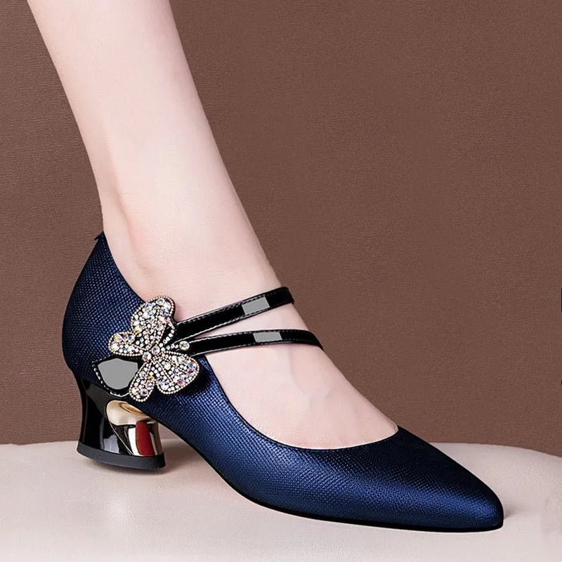 ALTAY Black Pointed Toe Rhinestone Heels