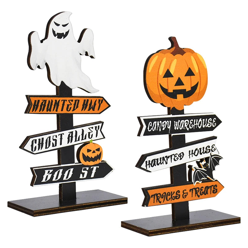 ALTAY Wooden Ghost & Pumpkin Ornament Set