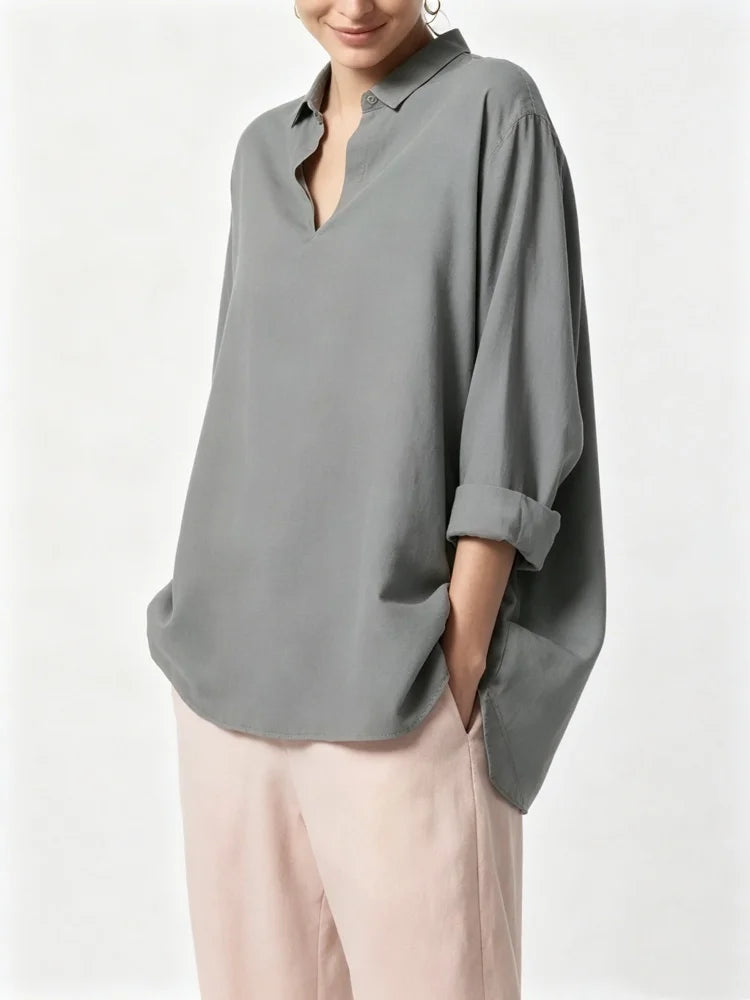 ALTAY Linen-Blend Collared Blouse