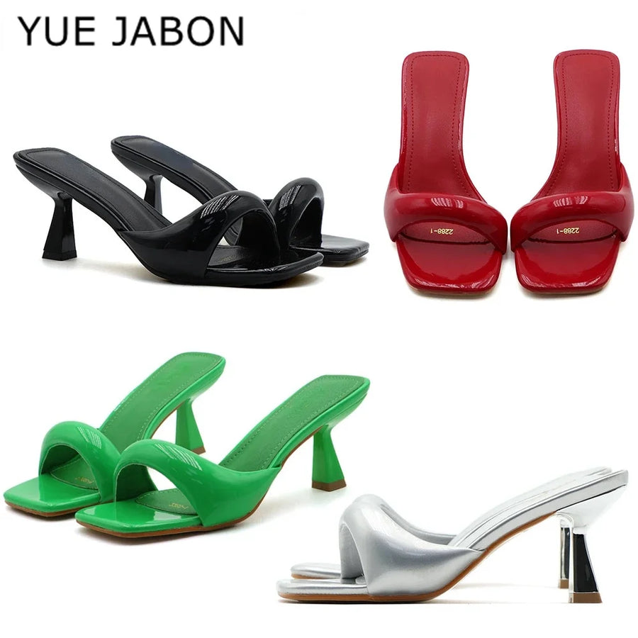 ALTAY Black Square Toe Open Toe Heels