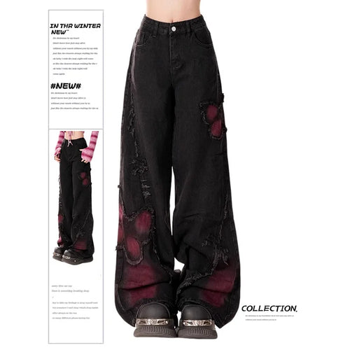 ALTAY Y2K Butterfly Baggy Jeans — Black