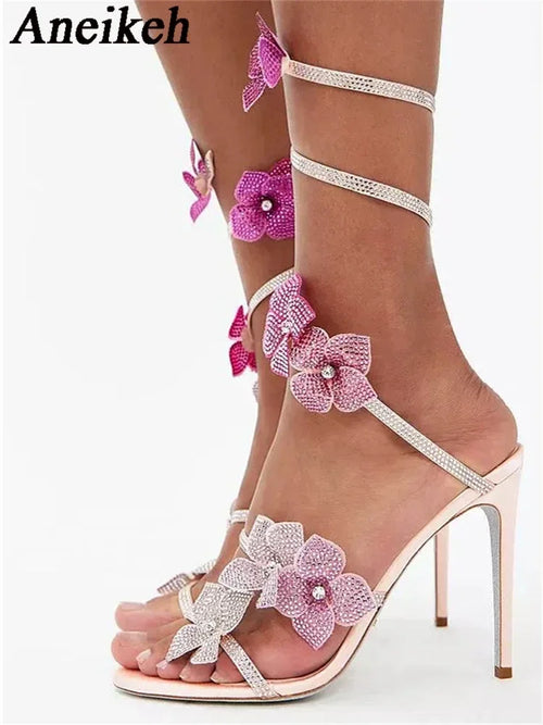 ALTAY Crystal Flower Ankle-Strap Heels