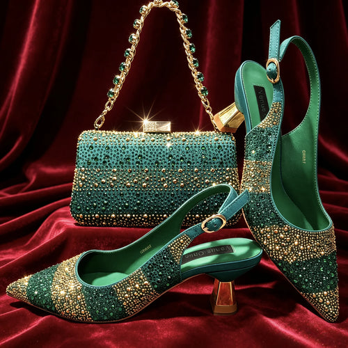 ALTAY Green Pointed Toe Rhinestone Heels