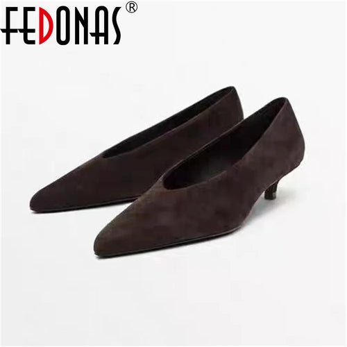 ALTAY Pointed Toe Suede Retro Heels