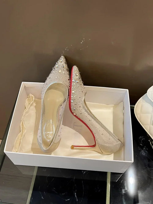 ALTAY White Rhinestone Mesh Heels