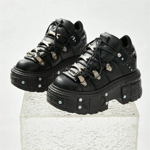 ALTAY Black Platform Lace-Up Heels