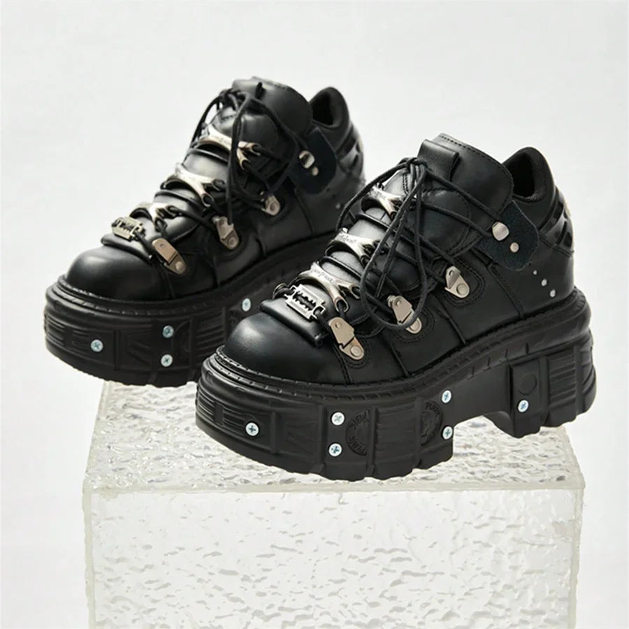 ALTAY Black Platform Lace-Up Heels