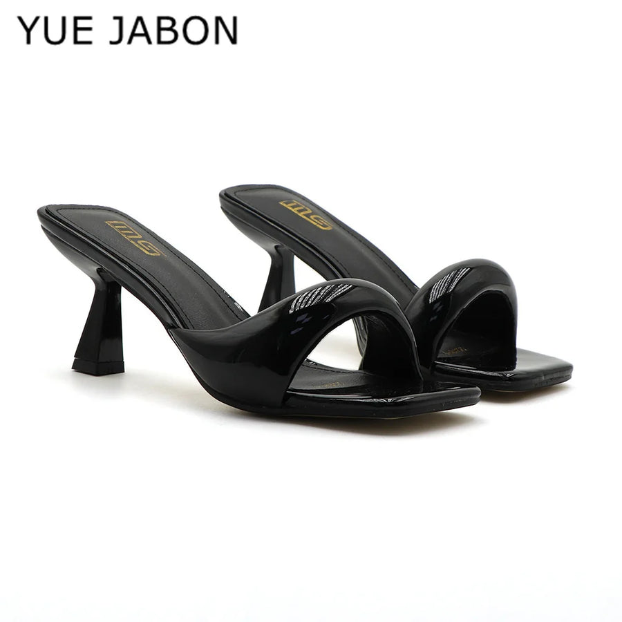 ALTAY Green Square Toe Open Toe Heels