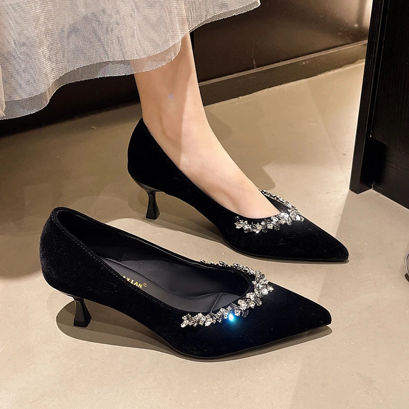 ALTAY Slip-On Pointed Toe Rhinestone Heels