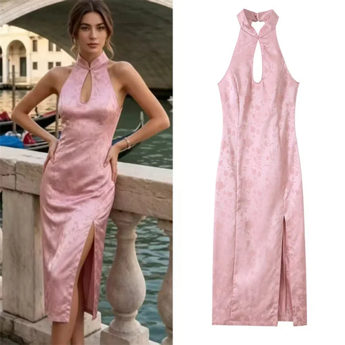 ALTAY Pink Halter Jacquard Dress