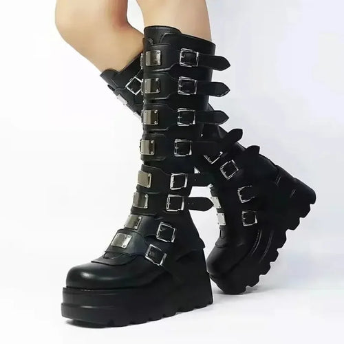 ALTAY Black Platform Knee High Boots