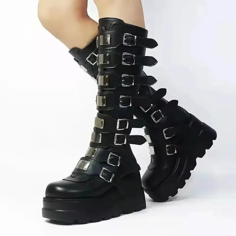 ALTAY Black Platform Knee High Boots