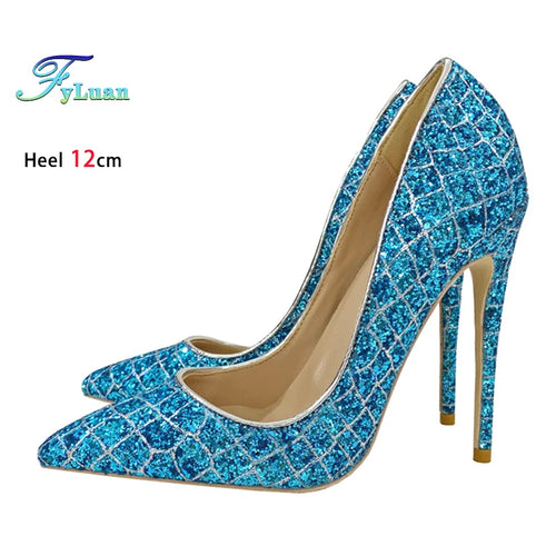 ALTAY Blue Glitter Sequin Heels