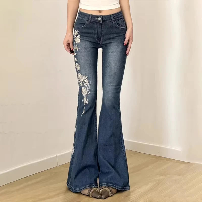 ALTAY Floral Embroidered Flared Jeans