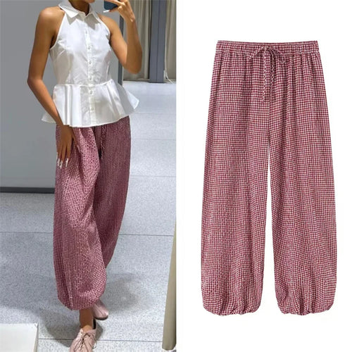 ALTAY Red Plaid Drawstring Pants