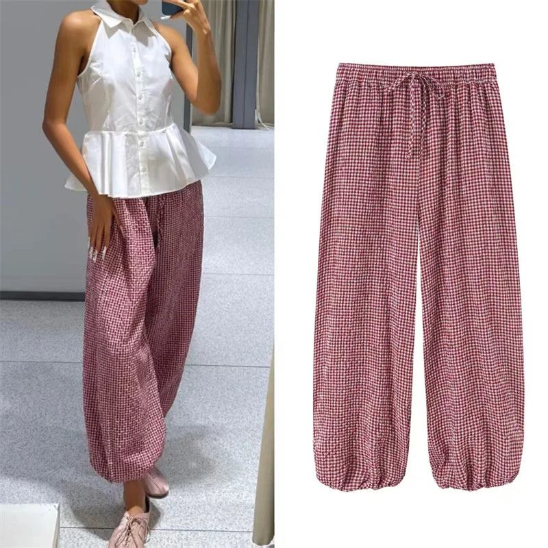 ALTAY Red Plaid Drawstring Pants