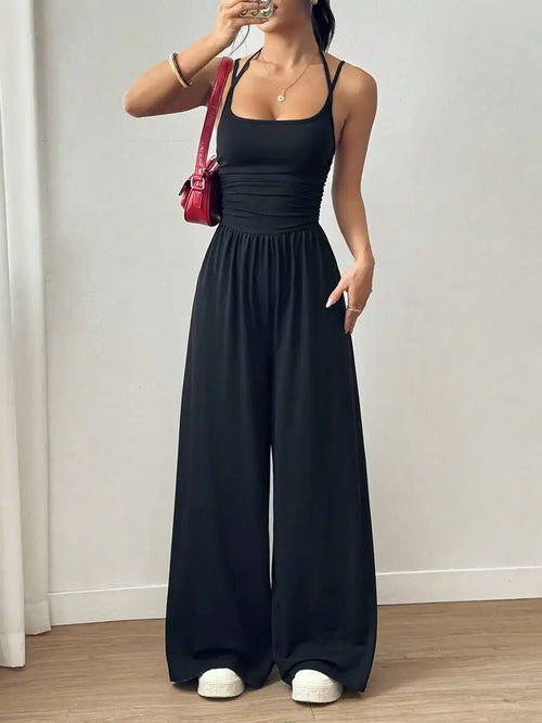 ALTAY Black Halter Pleated Jumpsuit