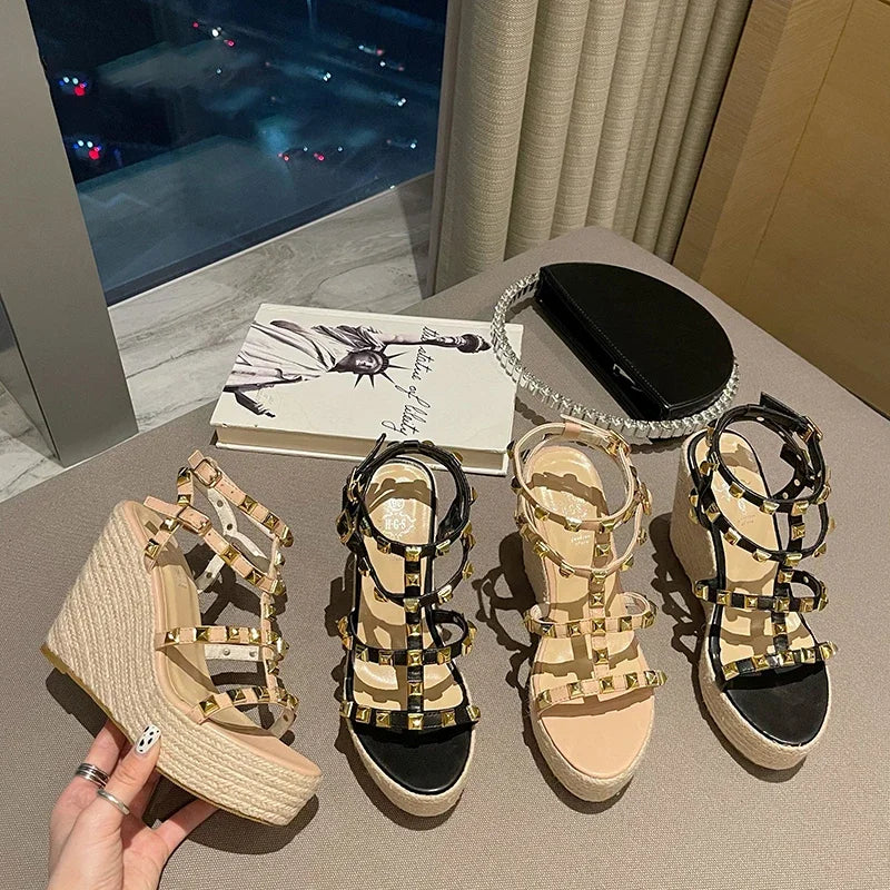ALTAY Rivet Platform Open Toe Sandals