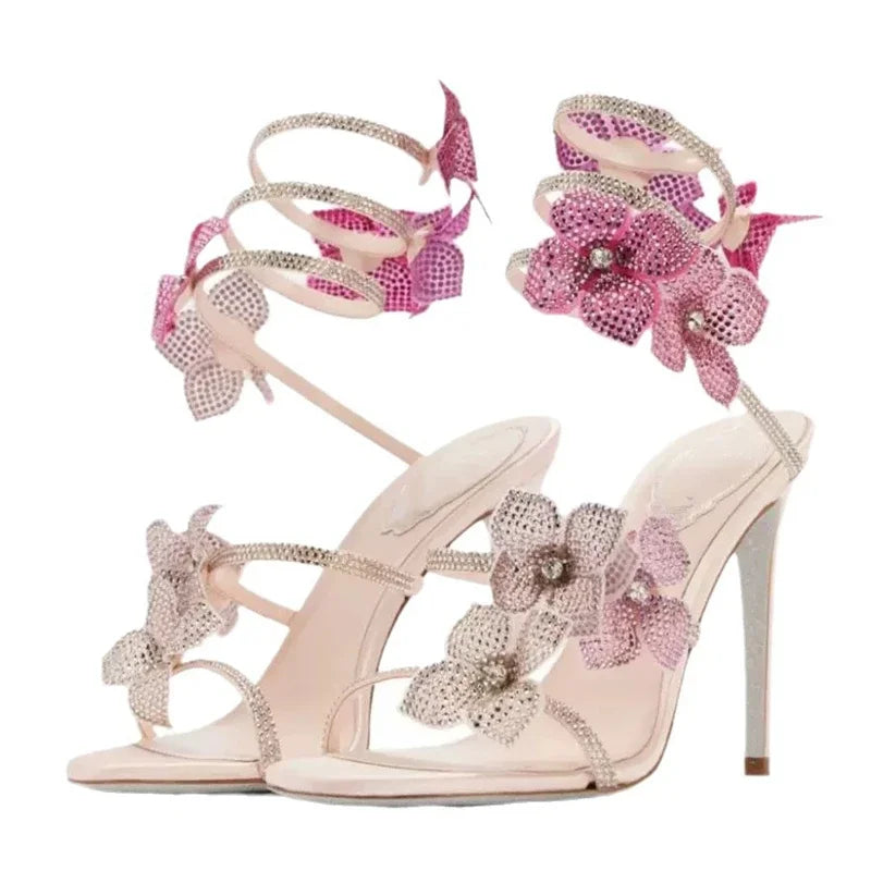 ALTAY Crystal Flower Stiletto Sandals