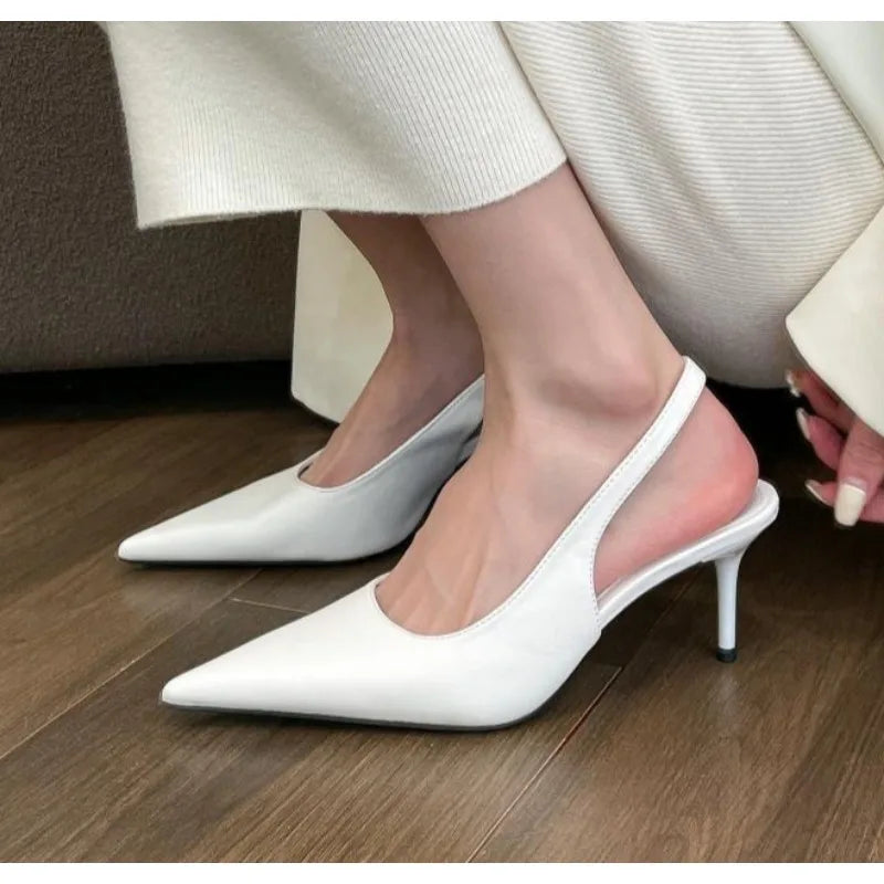 ALTAY Silver Pointed Toe Slingback Heels