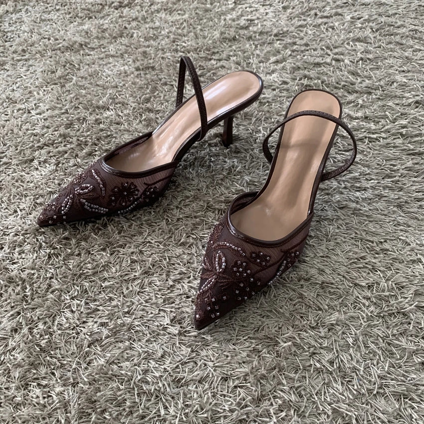 ALTAY Pointed Toe Mesh Designer Heels