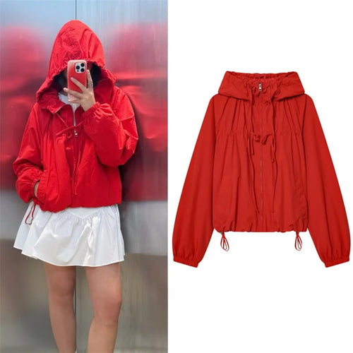 ALTAY Red Drawstring Cardigan Jacket