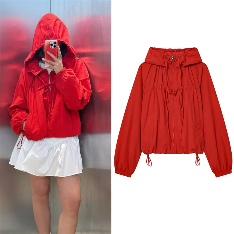 ALTAY Red Drawstring Cardigan Jacket