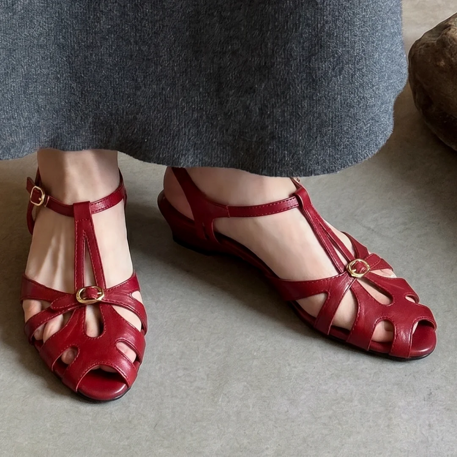 ALTAY Peep Toe Genuine Leather Sandals