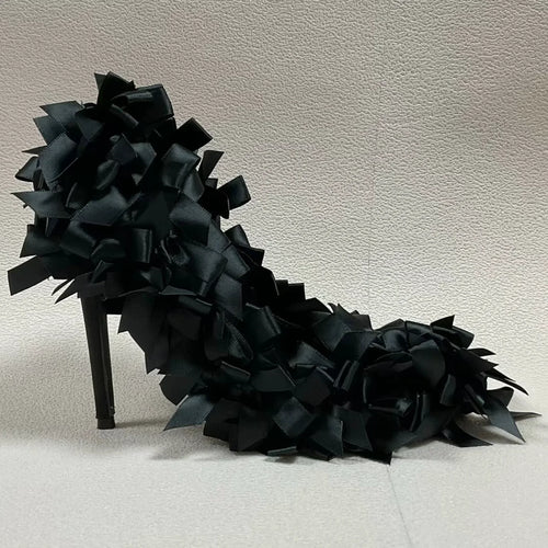 ALTAY Black Pointed Toe Satin Heels