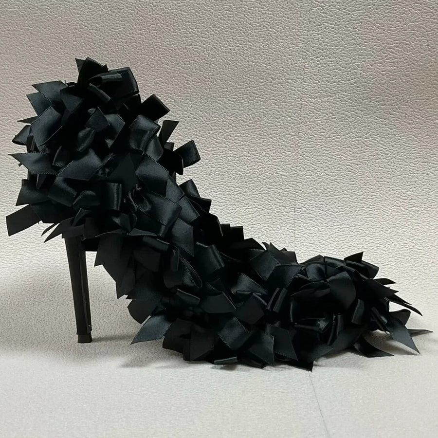ALTAY Black Pointed Toe Satin Heels