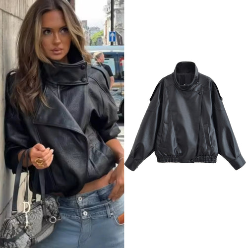 ALTAY Black Faux Leather Motorcycle Jacket
