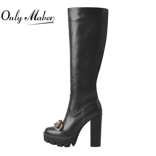 ALTAY Black Platform Knee High Heels